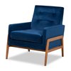 Baxton Studio Perris Mid-Century Modern Navy Blue Velvet Fabric and Walnut Brown Finished Wood Lounge Chair 175-10868-Zoro